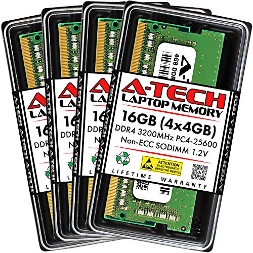 Image of A-Tech 16GB (4x4GB) DDR4 3200 MHz SODIMM PC4-25600 (PC4-3200AA) CL22 Non-ECC Laptop RAM Memory Modules