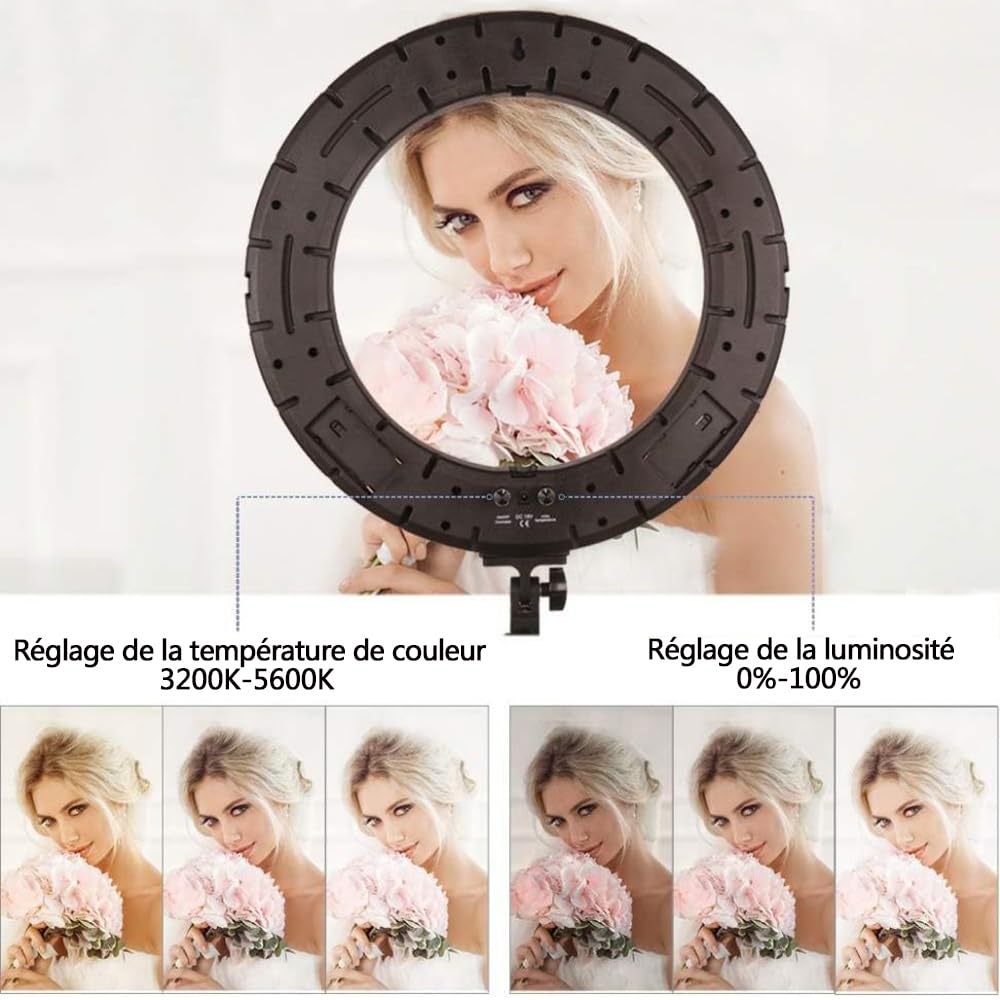 18" 60WLED Lumière Anneau Eclairage Beauté Tatouage Sourcil Lampe Dimmable Maquillage Lumière Photographie Studio Prise de Vue Extérieure avec Fente pour Batterie