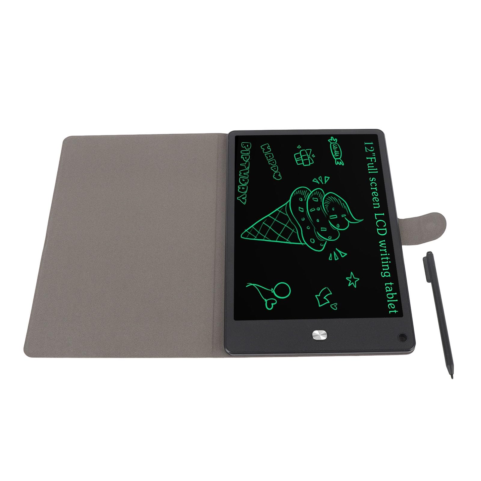 Tablet di Scrittura LCD per Adulti, Tablet da Disegno a Schermo Intero 12 Pollici, Cuscinetto Elettrico a Mano, Blocco Digitale Cancellabile Riutilizzabile con Penna, Case PU
