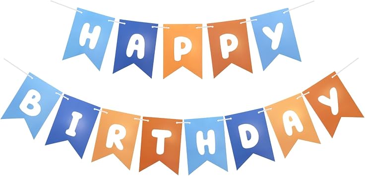 Blue Orange Happy Birthday Banner, Colorful Happy Birthday Bunting Decorations for Boys Kids Men, Birthday Party Supplies for Birthday Theme Party Decor