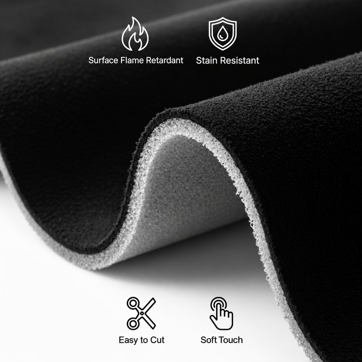 Automotive Suede Headliner Material for Car Ceiling, 3mm Foam Backing, Flame Retardant, DIY Replacement for Car RV Boat Interior Roof (Black, 60" × 60")