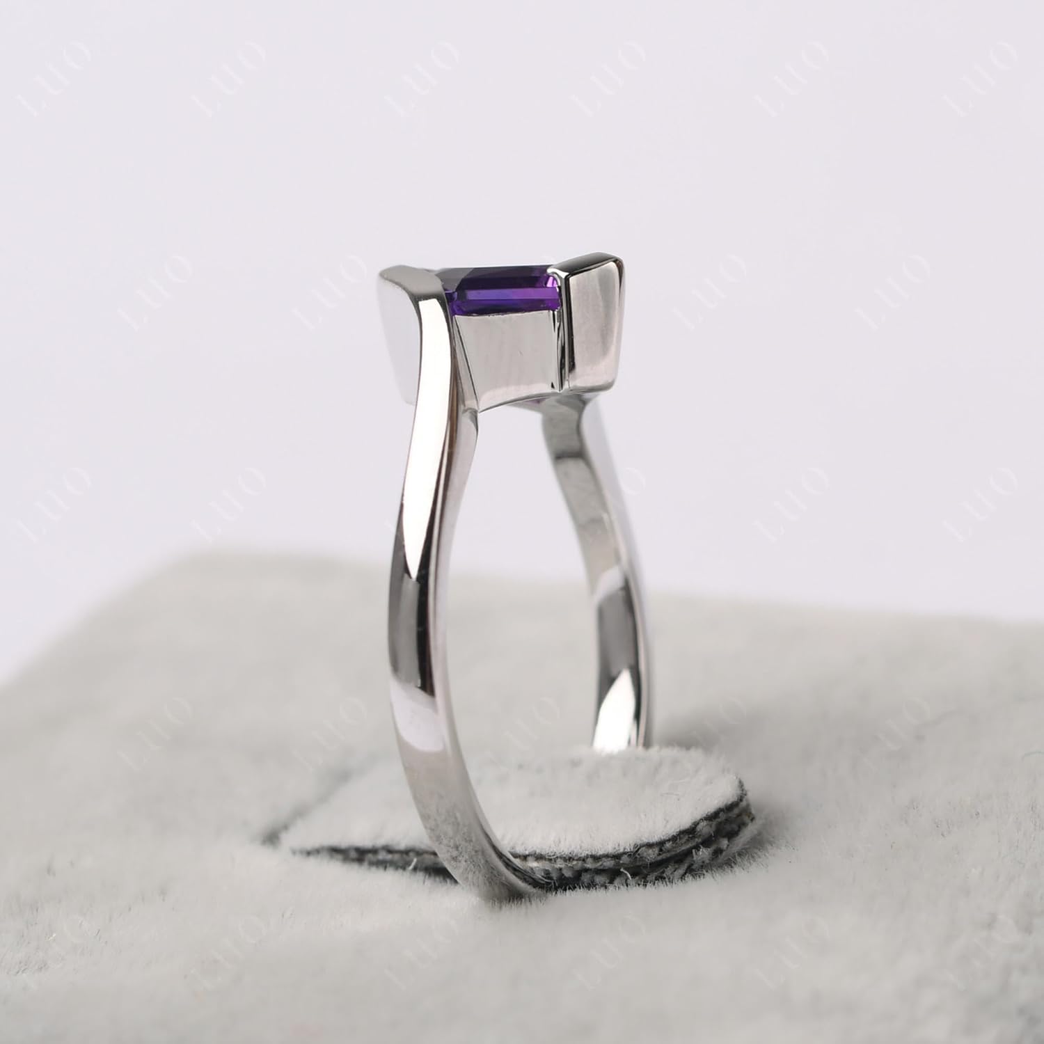 LUO 925 Sterling Silver Princess Cut Square Shape Gemstone Ring for Women,Semi Bezel Set 6x6mm Solitaire Bypass Gemstone Engagement, Anniversary Ring - Image 3