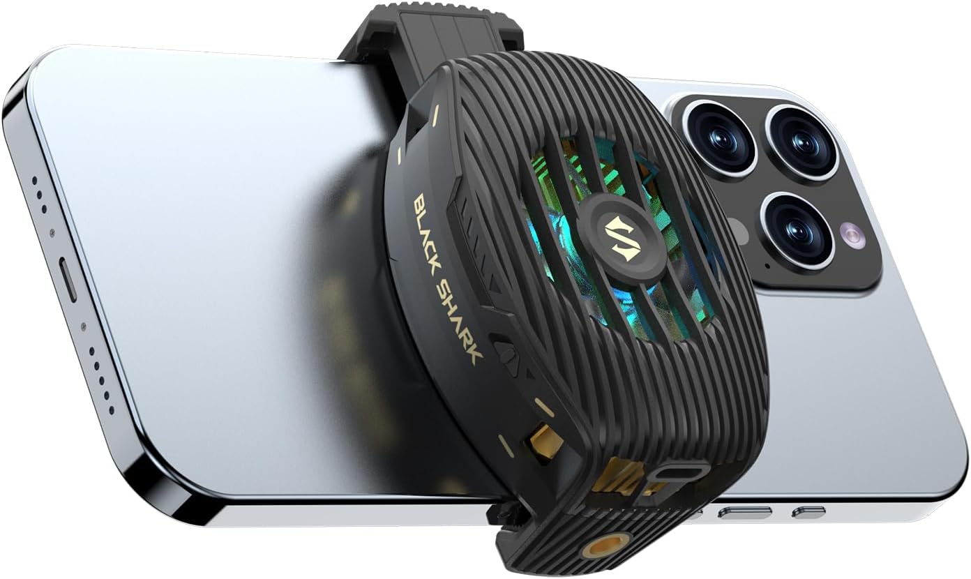 Black Shark Phone Cooler for Gaming FunCooler 4, Wired Mobile Phone Cooling Fan Lightweight Quiet with RGB Light, Cellphone Radiator for 2.67-3.45 inches iPhone/Android, Retaining Bolt