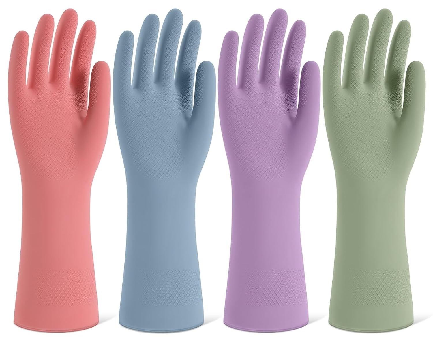 Guanti per Lavare Piatti in Gomma, 4 Paia di Guanti da Cucina riutilizzabili per Pulizia stoviglie e faccende domestiche, Guanti Colorati con Rivestimento in FL, 1-Boho, M