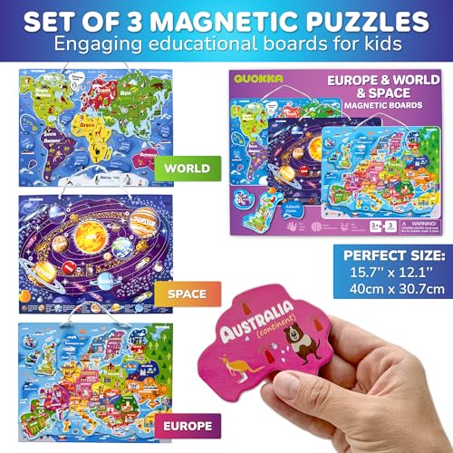 QUOKKA Magnetic Puzzles For 3 4 5 Year Olds - 3 Set Educational Toys For 3 4 Year Olds - World Map - Solar System - Planets For Kids - Learning Toys For Children - Kids Puzzles Gift Age 5-8 - Image 2