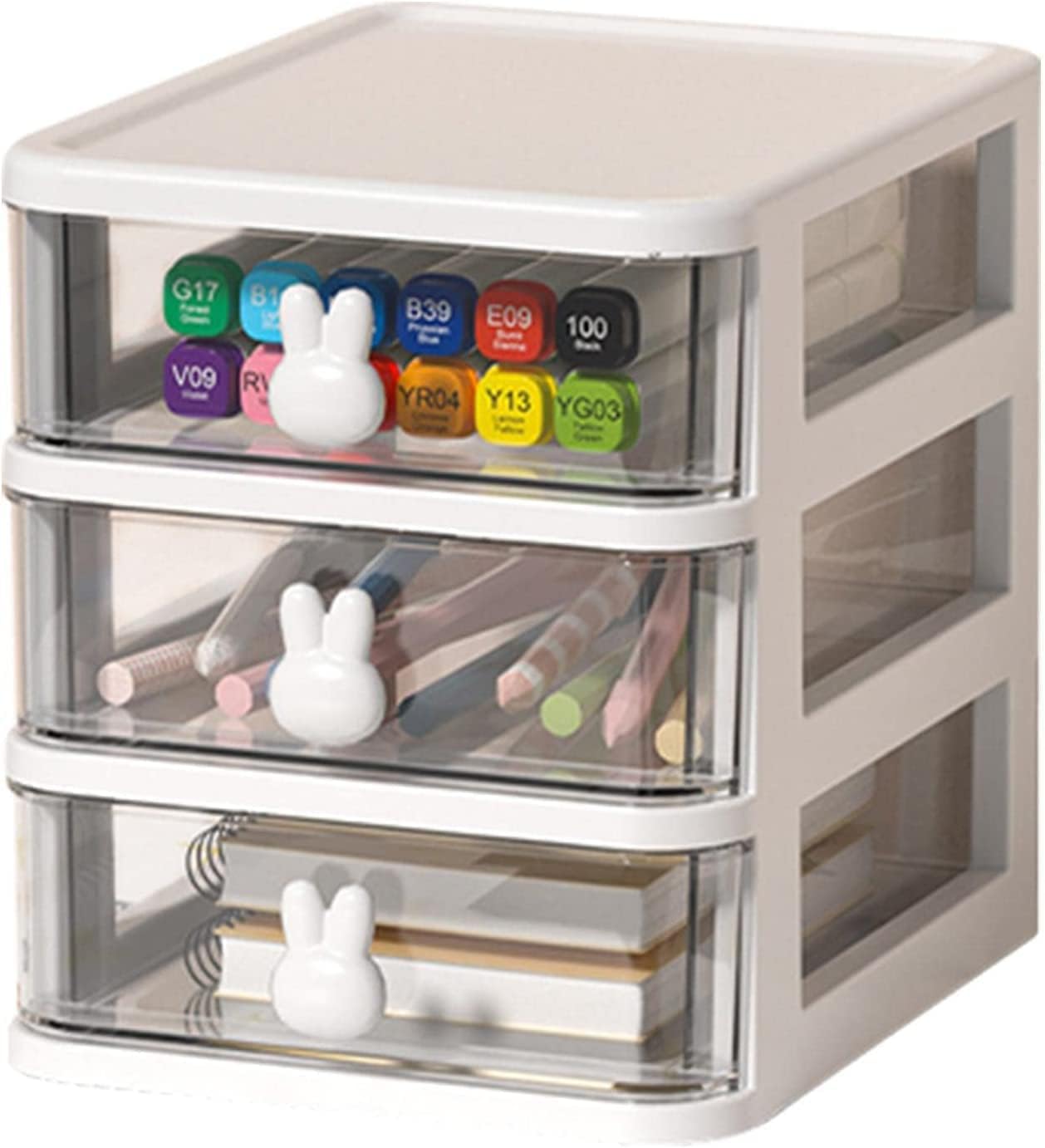 House of Quirk 3 Tier Transparent Cosmetic Jewelry Box, Office Desktop Drawer Storage Box, Plastic Multi-Layer Small Storage Box (White)