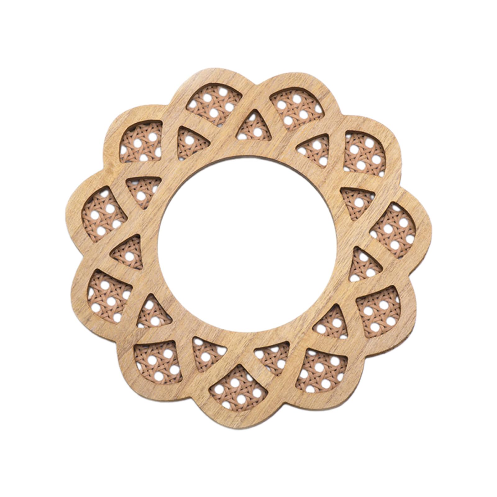 Elnwnnkc Brown Woven Rattans Round Flower Shaped Makeup Mirrored Innovative Decors Wall Hangings Mirrored Living Room Decors Wall