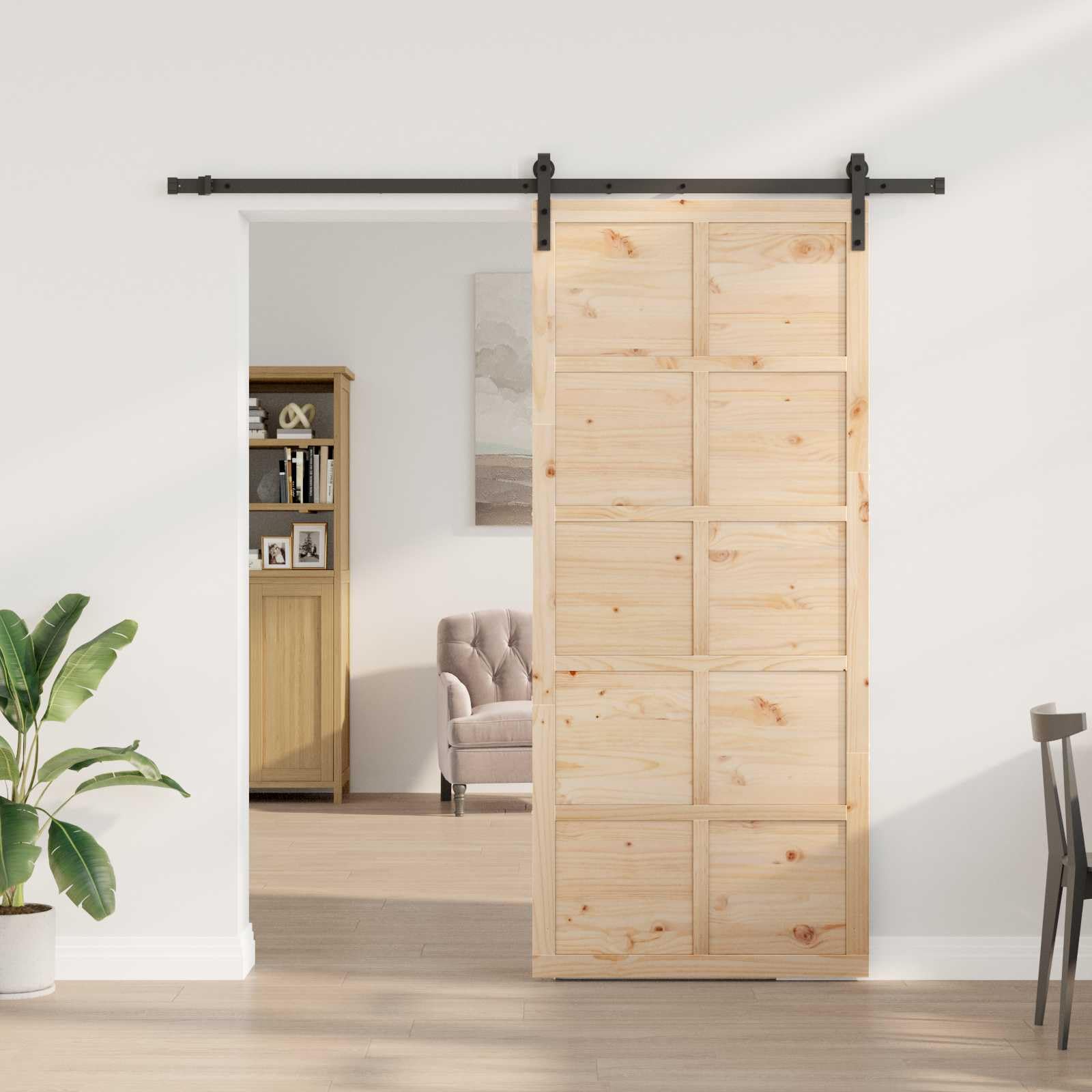 Puerta corredera de madera maciza de pino, 80 x 208 cm