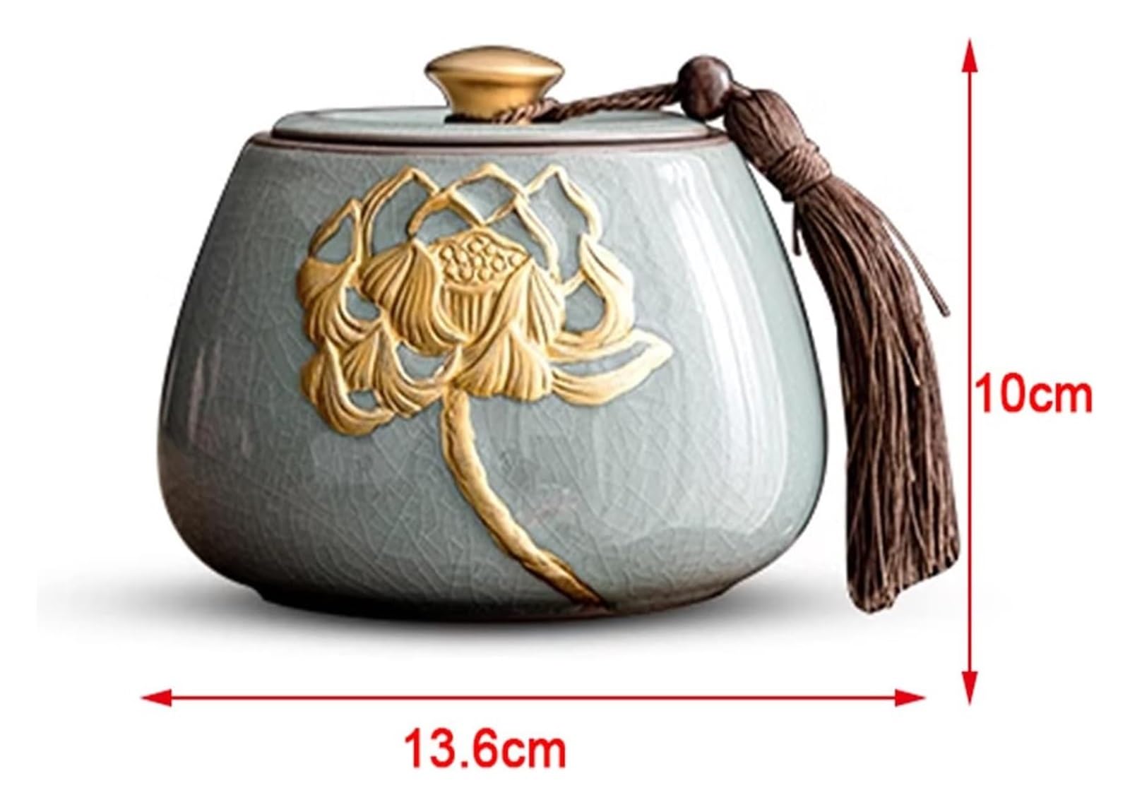 Vintage ceramiczny pojemnik na herbatę, do przechowywania w kuchni, porcelanowy słoik ze złotym wzorem lotosu (czerwony)(Red)