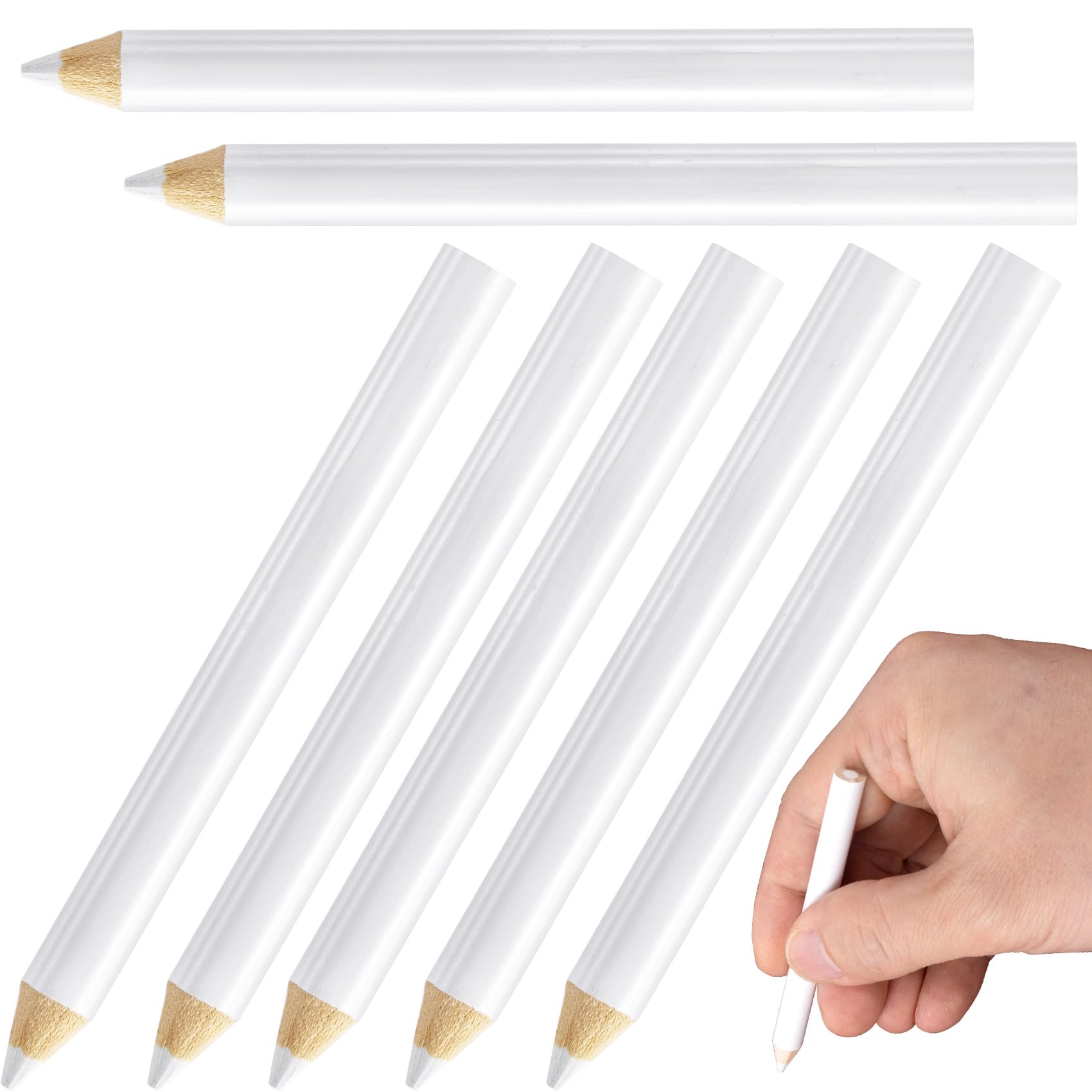 VARMDUKKE 7PCS Fabric Sewing Pencils, 8.75 cm White Fabric Marker for Sewing, Water Soluble Tailor Chalk Pencil for Wipe Quilting, Sewing Tool for Crafts, Professional Dressmakers, Daily Use