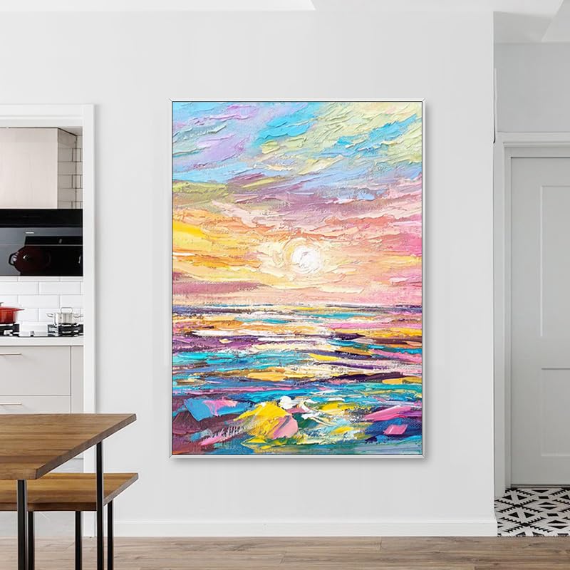 Lever de soleil sur la mer en peinture à l'huile, l'art mural original source de sérénité - 4