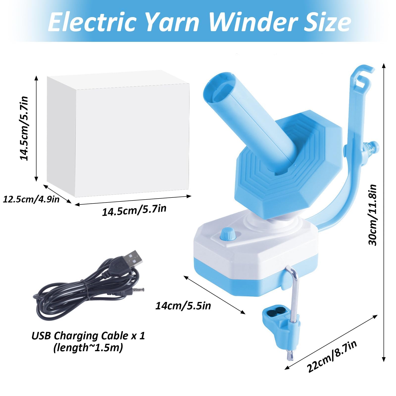 Domigard Avvolgitore Elettrico per Filato a Doppia Molla - Avvolge Automaticamente fino a 280g (10 Once), Ideale per Maglia e Uncinetto - Design Compatto, Facile da Usare (Colore Azzurro)