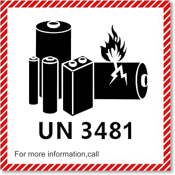 1000-Pack UN3481 Lithium-Lon Battery Caution Labels, 4.7 x 4.3 Inch, Adhesive Safety Stickers for Shipping Lithium Batteries, Transport Warning Labels UN3481