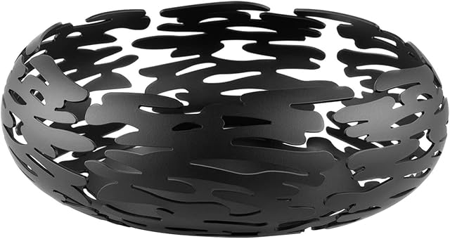 Alessi Round Basket, steel coloured with epoxy resin, Black, One Size