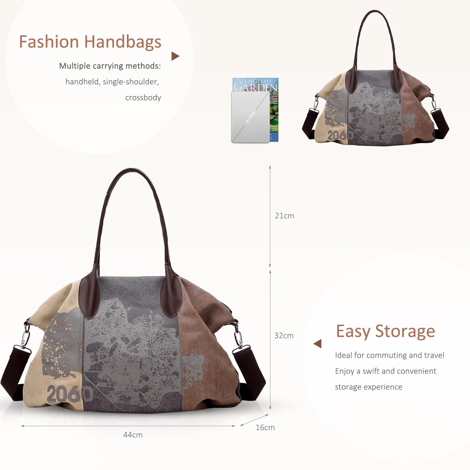 NICOLE & DORIS Canvas Damen Handtasche Henkeltaschen Tragetaschen für Frauen große Schultertasche Damen Hobo Tasche Braun