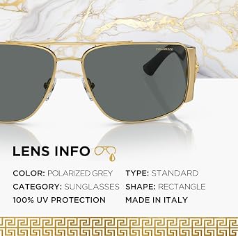 VERSACE VE2163 Rectangle Shape Metal POLARIZED Sunglasses 63mm