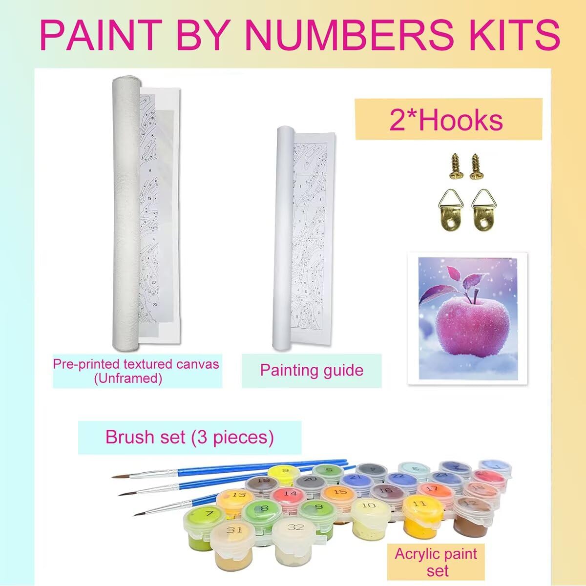 Dipingere con i Numeri Frutta, Paint by Numbers Adulti Nevicare, Fai da te Creativi Adulti Quadri da Dipingere Numerati Kit per Decorazione Della Parete di Casa, Regalo 70x95 cm Senza Cornice 0R-4