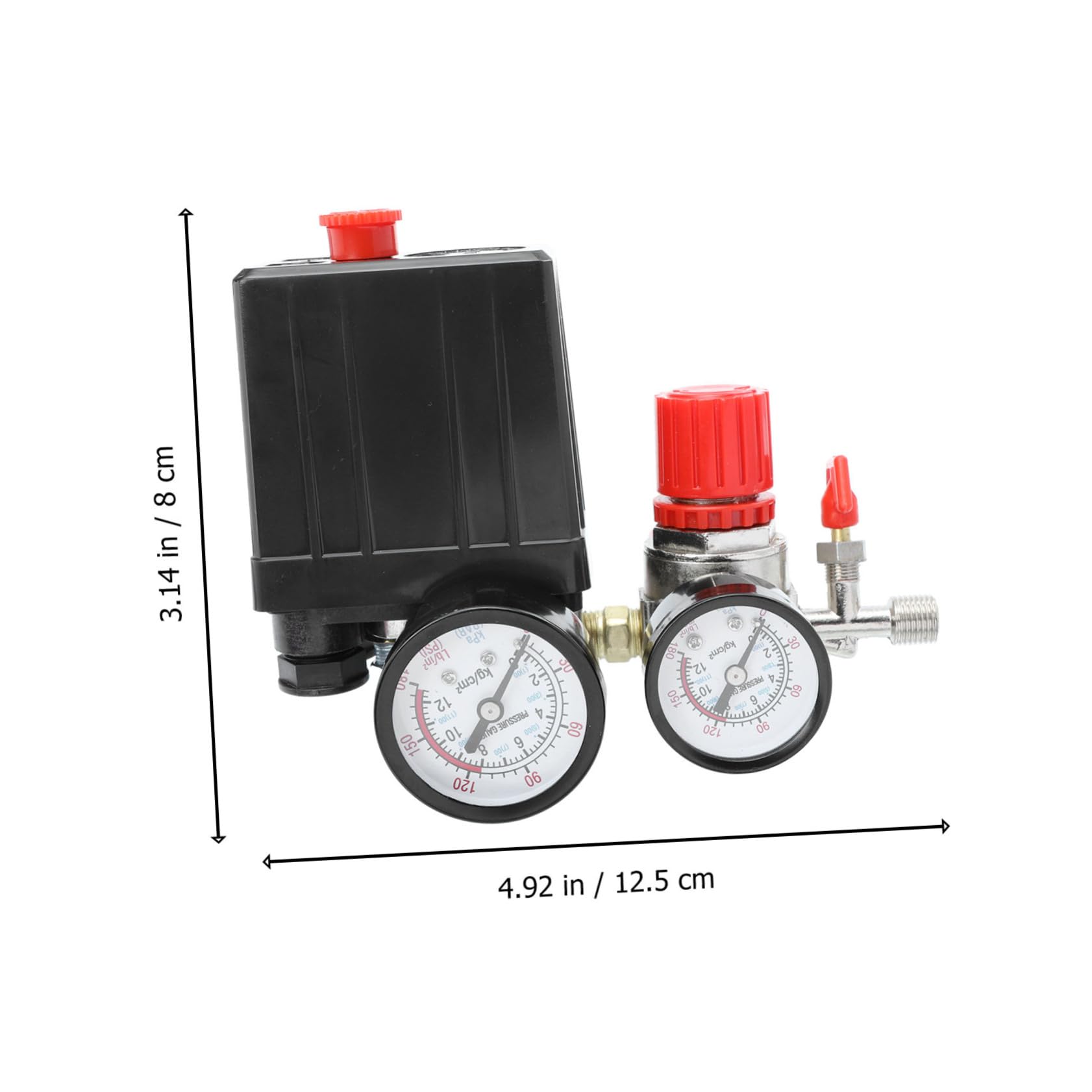 Artibetter Set Valvola di Controllo Pressione per Compressore d Aria a 4 Fori, Manometro, Plastico e Ferro, 220/380v, per 0,5-0,8mpa