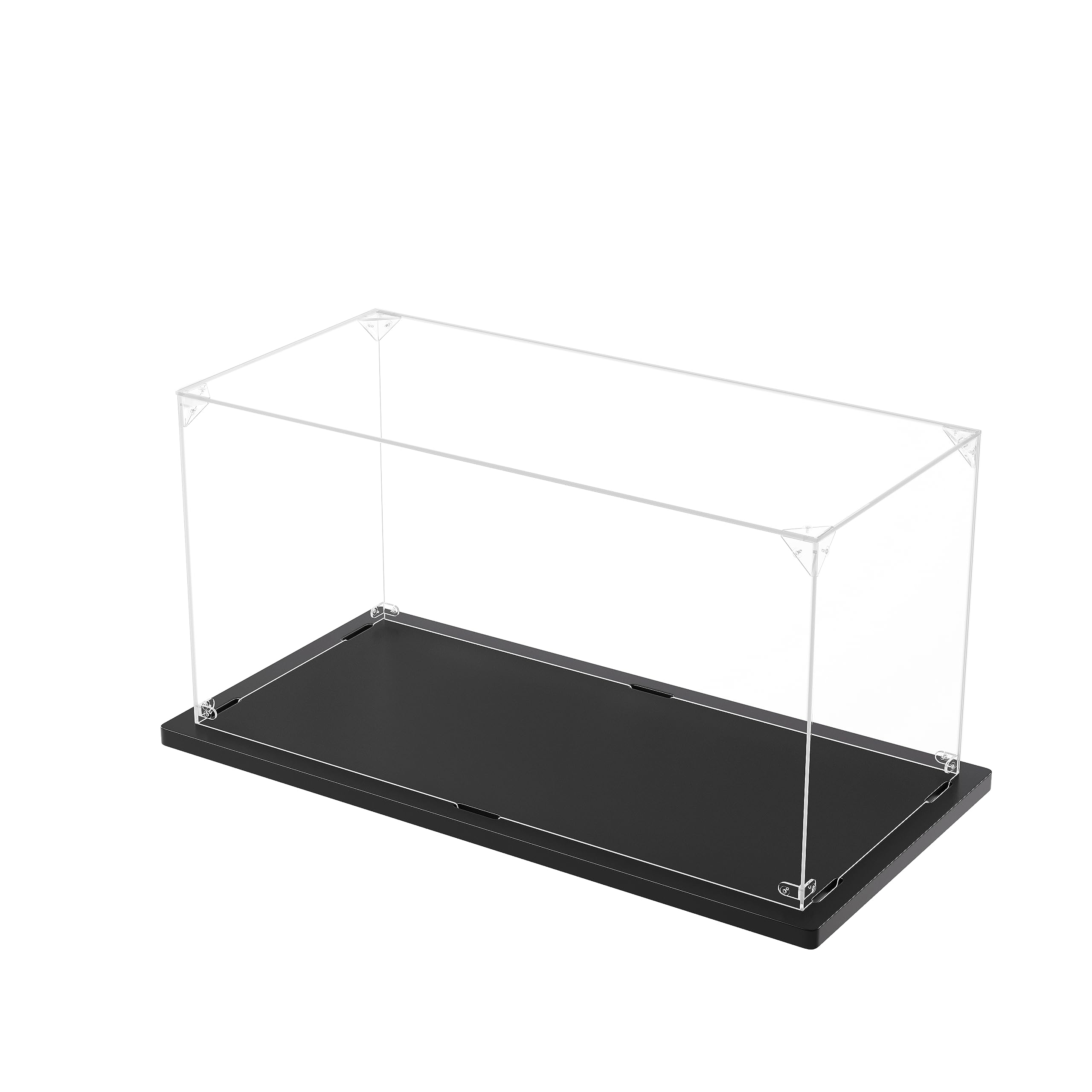 KUKERフィギュアケース 横长タイプ アクリルケース UVカット コレクションケース ディスプレイケース 組み立て简单 顽丈 汚れ防止 手袋 クリーニングクロス付き(幅30×奥行15×高さ15cm,台座黒)