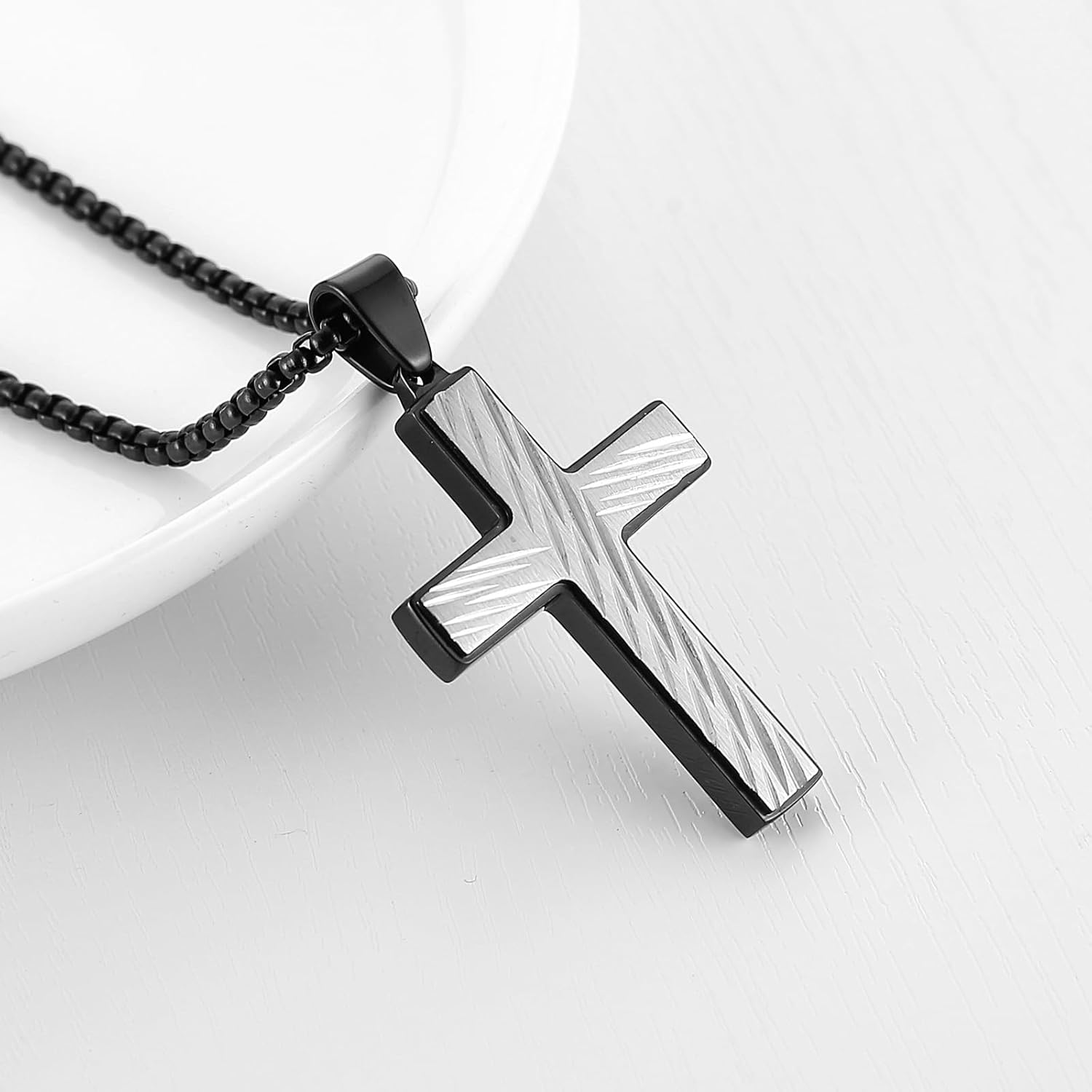 HZMAN Cross Necklace for Men Women High Polished Stainless Steel Scarred Small Cross Pendant Christian Faith Jewelry Gift - Image 4