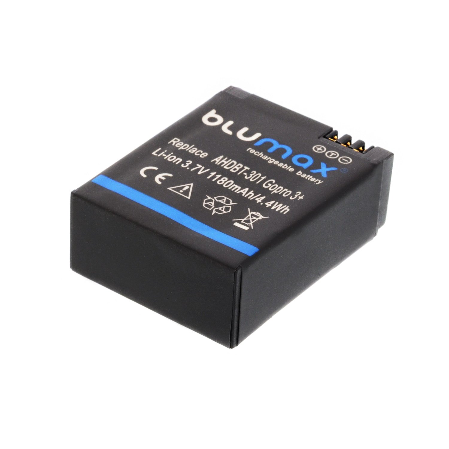 Blumax Akku 1180mAh - für GoPro Hero 3 Plus 3+ / 3 Black, Silver, White - AHDBT-201, AHDBT-301, AHDBT-302, AHBBP-301, ACARC-001, AWALC-001