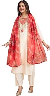 Naixa Women's Chanderi Silk with Lining Embroidered Straight Kurta with Pant and Dupatta Sets (Available in Plus Size) (547) Price In India