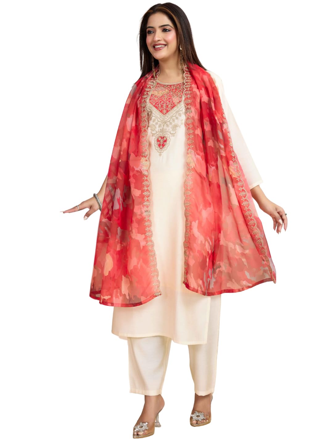 Naixa Women's Chanderi Silk with Lining Embroidered Straight Kurta with Pant and Dupatta Sets (Available in Plus Size) (547) - Review, Price and Buying Guide