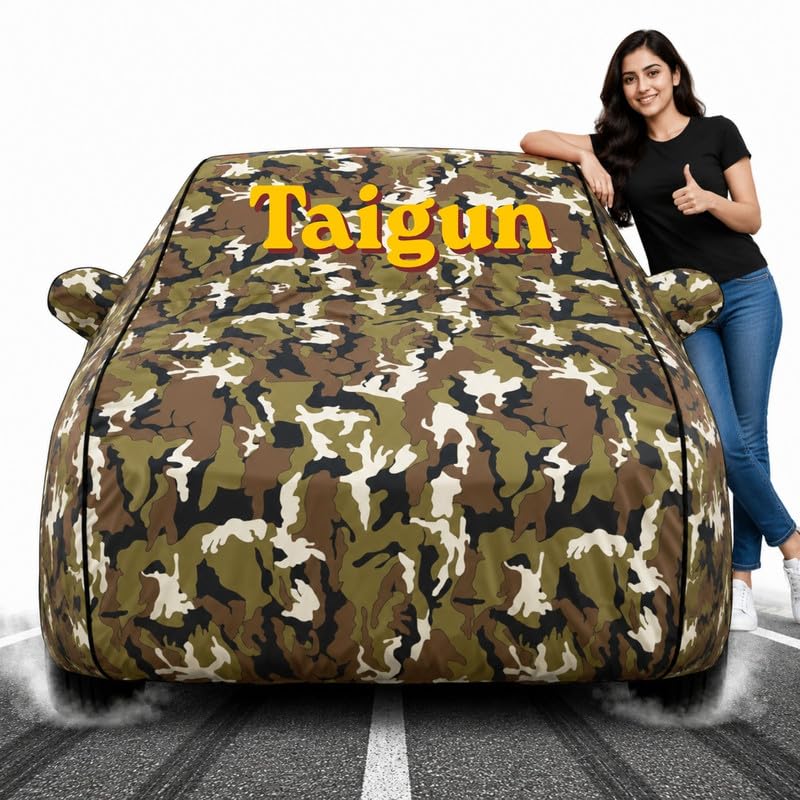 Image of Custom Fit Jungle Print 100% Waterproof Taigun Car Cover | Polyester Car Body Covers for Rain & Sun | UV Protection, Dustproof, Scratch Resistant, Windproof, Heat Resistant