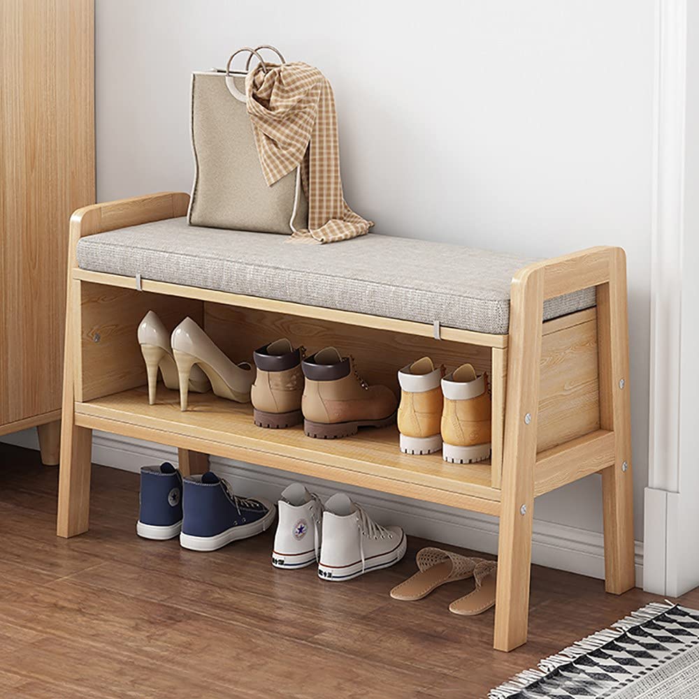 Étagère à chaussures industrielle en bois avec assise premium de lit