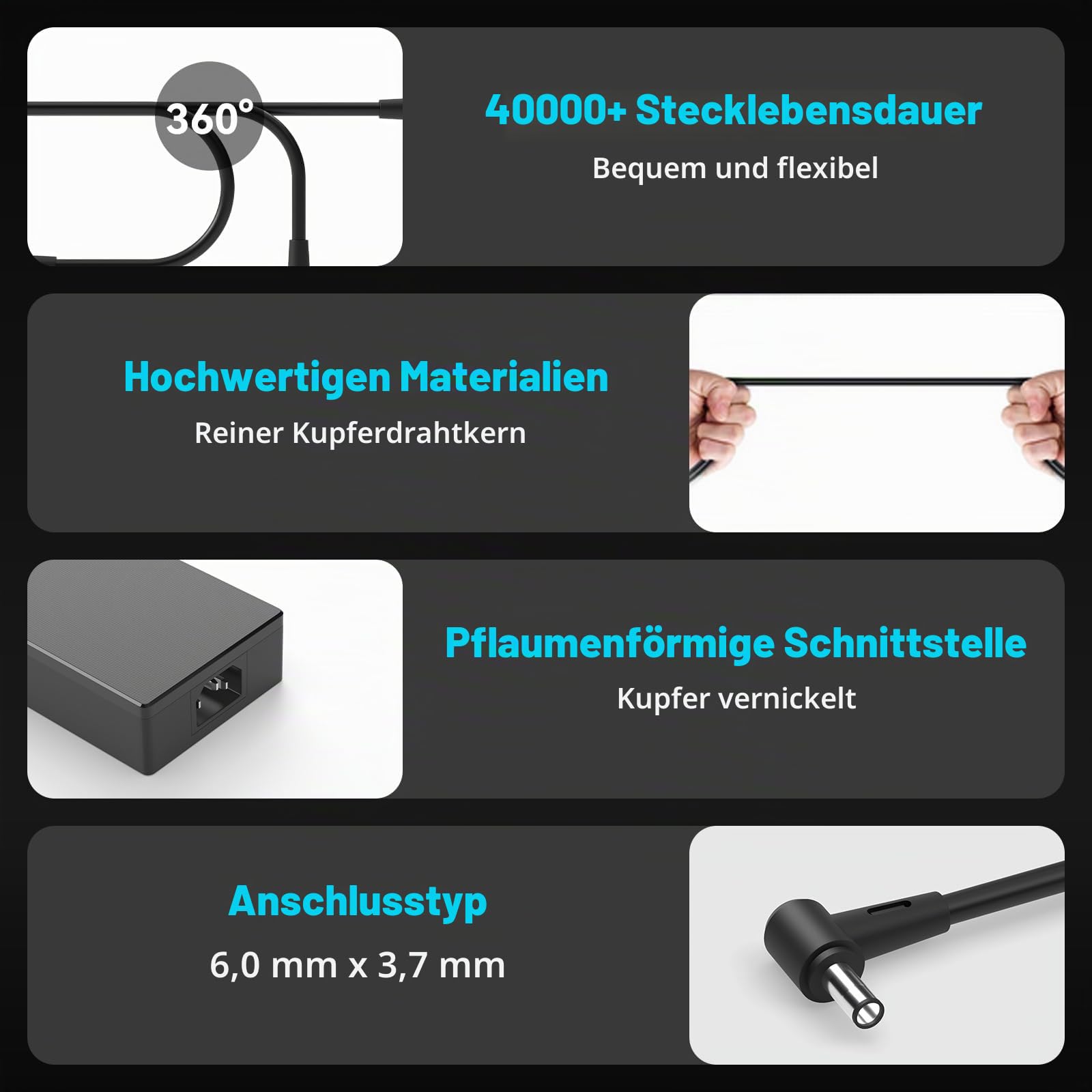 240W Ladegerät Ladekabel für Asus Rog Strix/Scar mit 6,0 * 3,7mm Netzteil | Strix G15 G17 G16 Scar 15 17 Zephyrus S17 G14 G16 G15 M16 S15 Duo 15 TUF F15 F16 F17 A15 A17 Flow X16 Vivobook 16X 15X