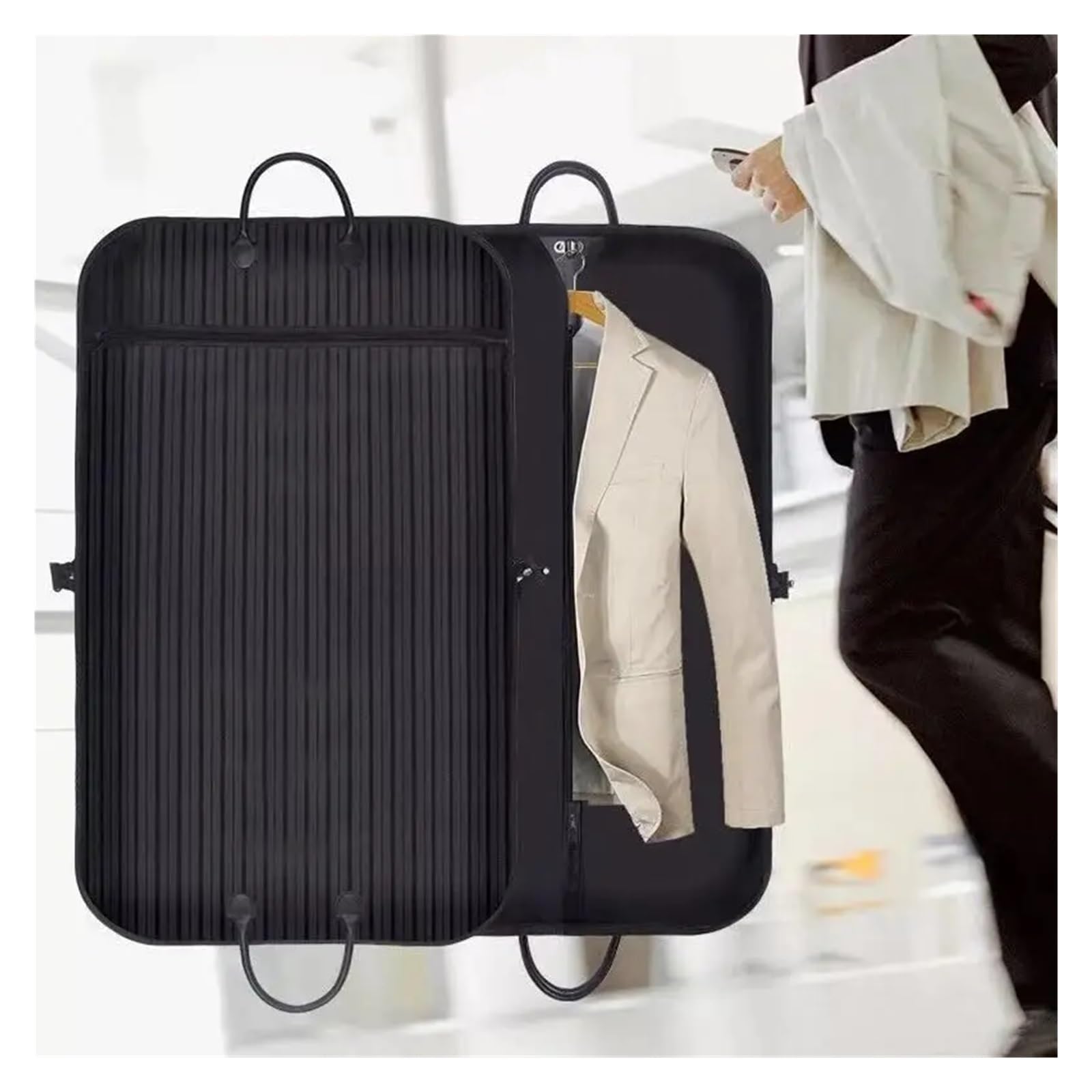 Funda Universal for ropa a rayas de tela Oxford for todas las estaciones, funda protectora for, bolsa for traje(Black stripe)