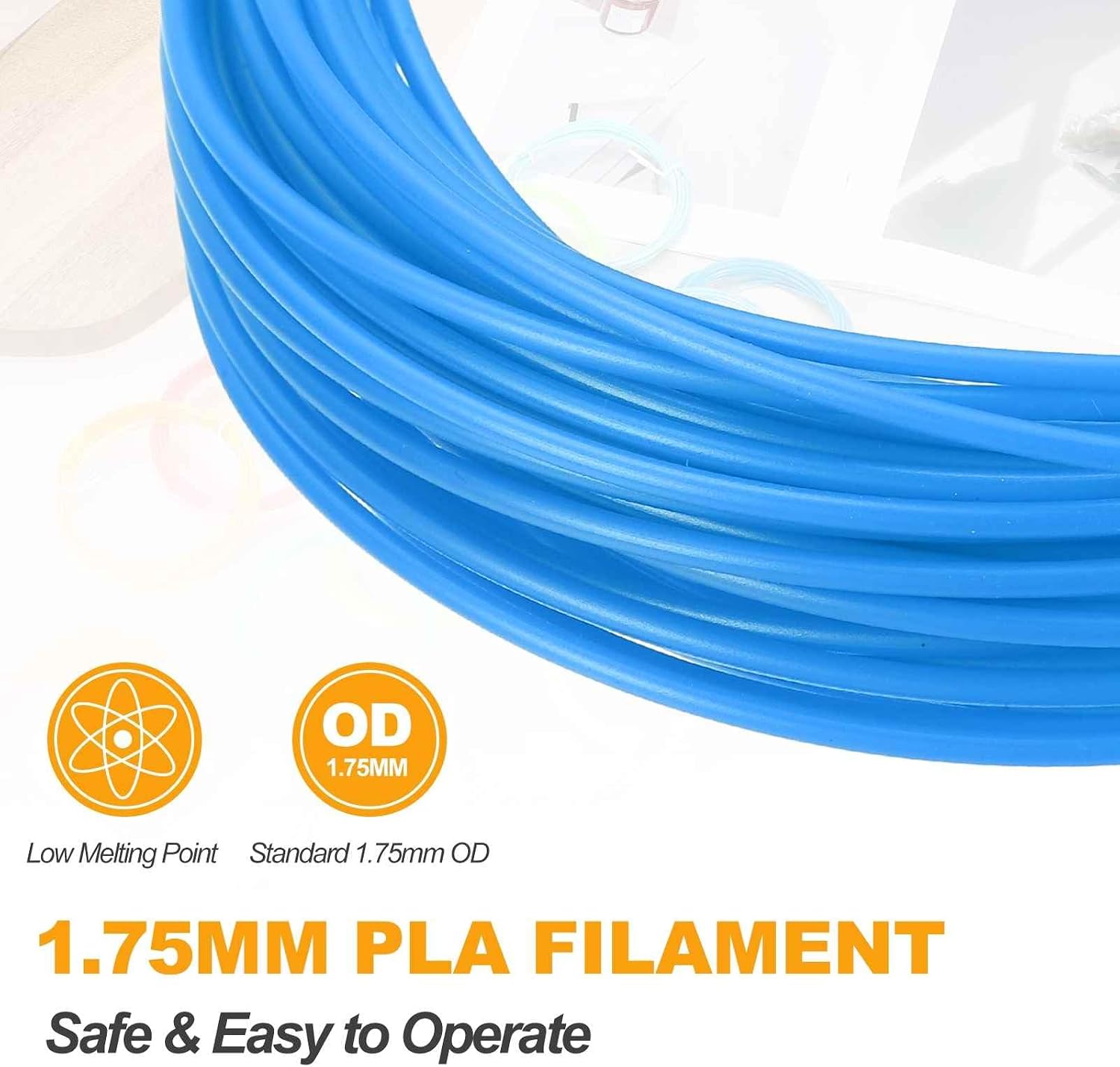 MECCANIXITY 2 Pcs 3D Pen Filament, 1.75mm Dia 33ft Each Length PLA 3D Printing Pen Filament Refills for 1.75mm 3D Printing Pen, Blue