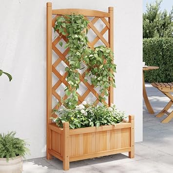 Solid Wood Planter with Trellis, Wooden Raised Garden Bed with Trellis, Wood Planter Box for Climbing Plants, to Grow Vegetables, Herbs, and Flowers, Brown 21.7"x11.8"x43.3"