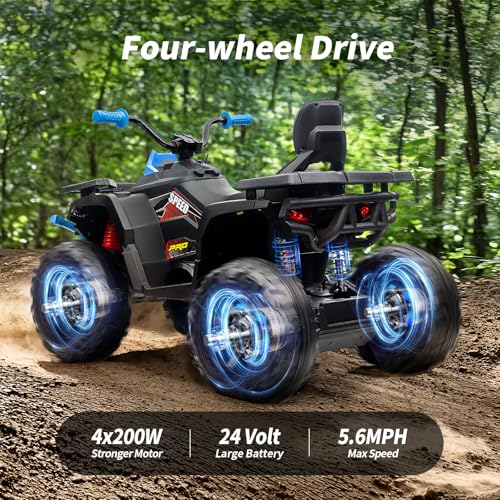 Kids ATV 4 Wheeler, 24V 4WD Electric ATV Ride On Toy for Big Kid w/ 2-Seater, 4x200W Motor, 5.6Mph Max Speed - Blue - Image 7