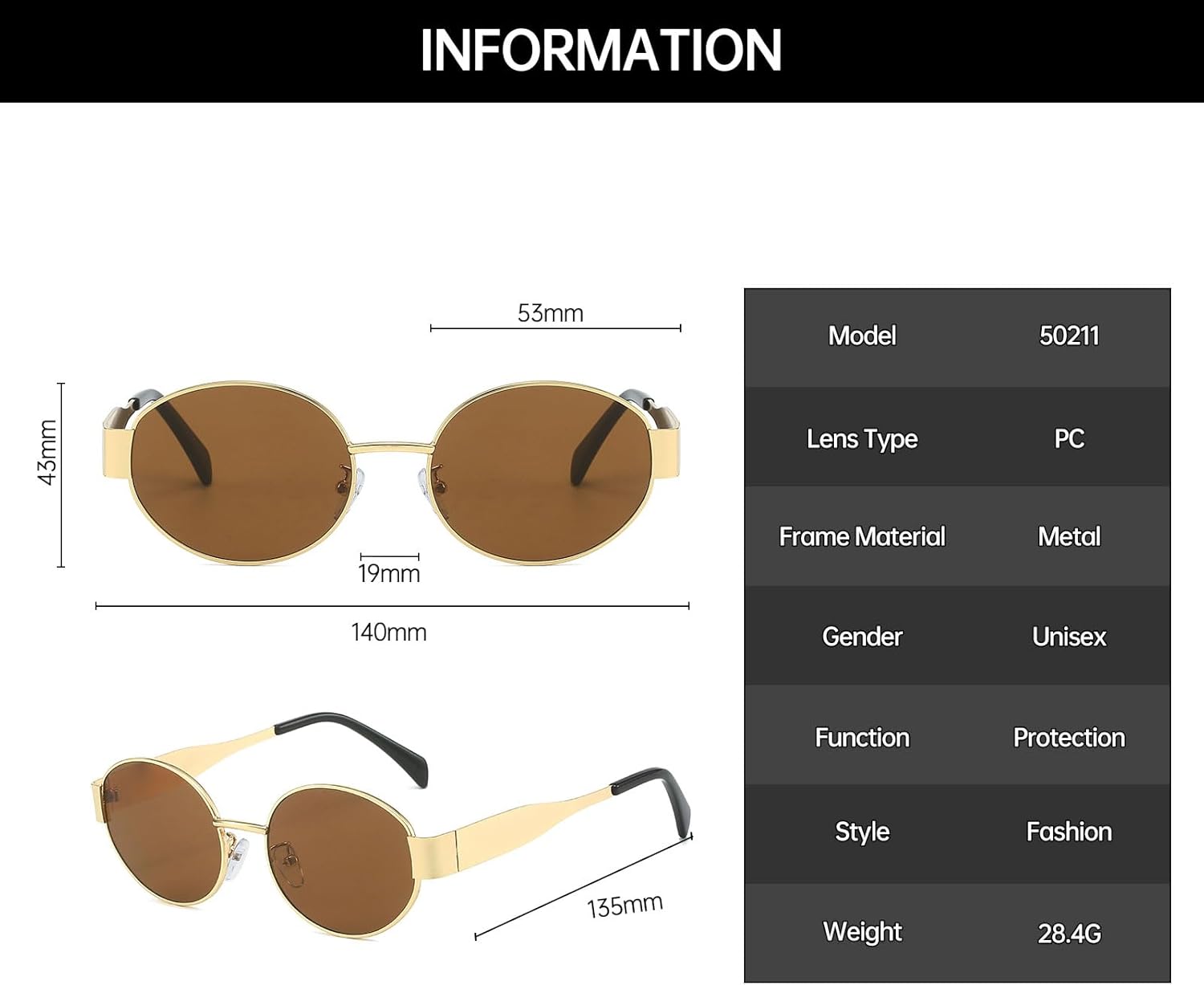 YAMEIZE 90s Retro Oval Sunglasses - Metal Frame Classic Round Shades for Women Men UV400 Protection Sun Glasses Outdoor - Image 5