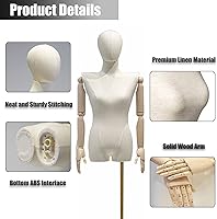 Vista 3 de Forma de vestido femenino, maniquí femenino, forma de vestido de torso, cuerpo de maniquí, torso de costura con cabeza y manos de madera