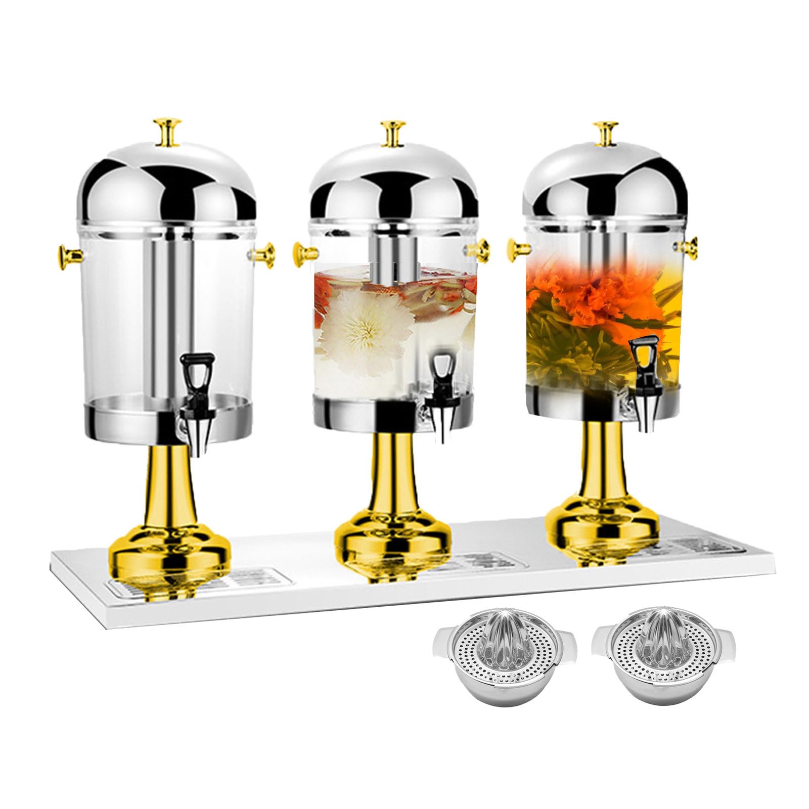 asdchZen Commercial Beverage Dispenser + 2 Mini Juicer, Cold Drink Machine 24L Chillers & Water Fountains, Soy Milk Tea Dispensers Stainless Steel For Easy Cleaning,Gold