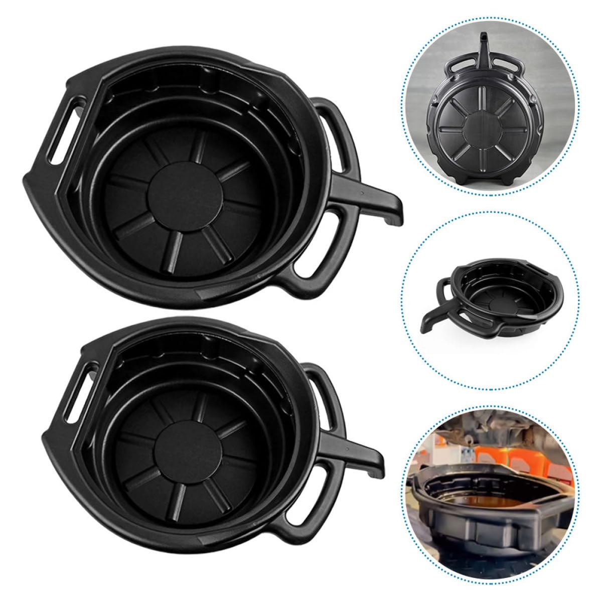 ULTECHNOVO Bandeja de Drenaje Automotor 2 Piezas 10l y 15l para Aceite Usado, Contenedores de Almacenamiento Resistentes de PE para Mantenimiento y Reparación de Motor