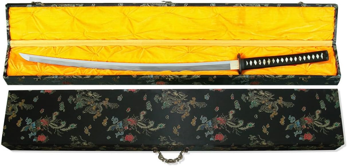 Munetoshi 44" Deluxe Brocade Locking Katana Display Silk Case Carrying Box Gift Collection Holder