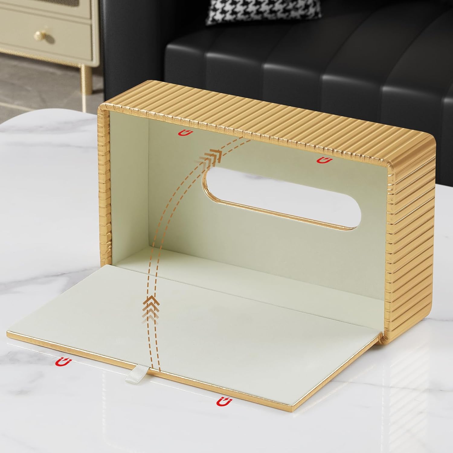 Short Tissue Box Cover, Rectangle Tissue Box Holder, Shiny Gold