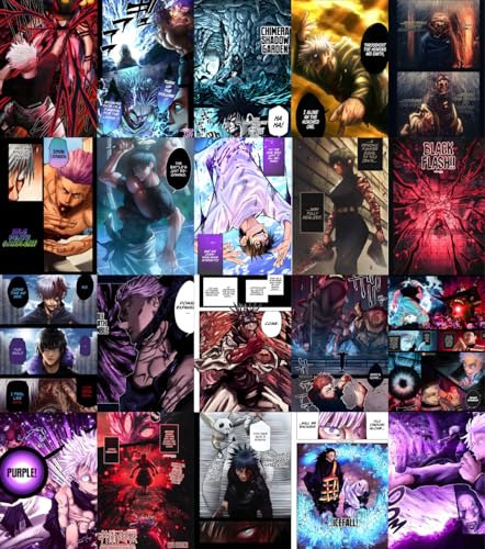 Image of Moment Prints Gojo Satoru Colored Manga Collage Poster Set - Set of 20, 210 mm x 297 mm, Self Adhesive, Premium-Quality Posters, 300 GSM Paper, Gojo Poster - Glue Dots Included, Cardstock