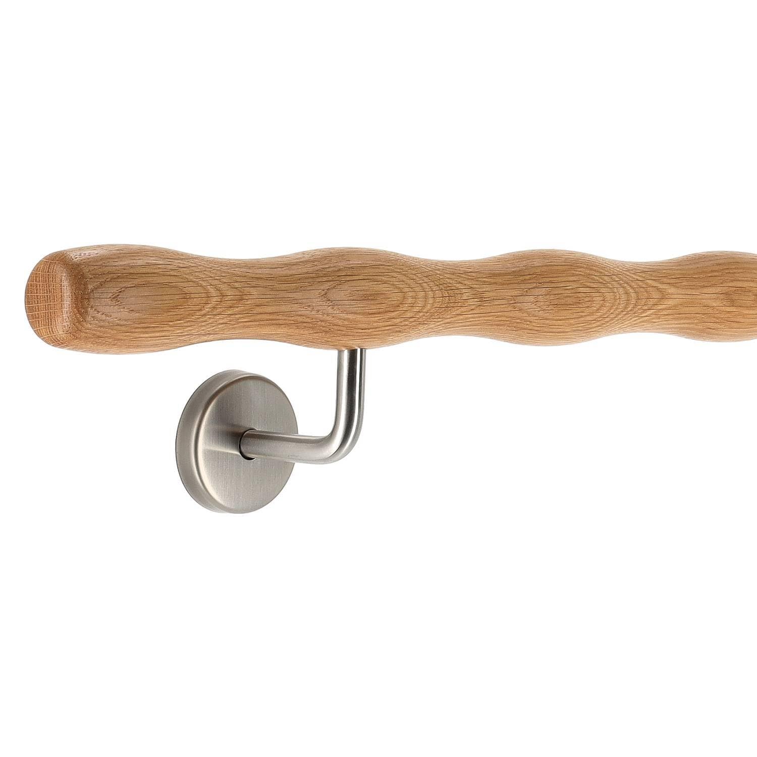 TIBU Barandilla de madera de roble ondulada con soporte de acero inoxidable en ángulo, barra de giro, varilla ginástica, barra ergogénica y entrenador de dedos, longitud de 100 cm y soporte modelo A