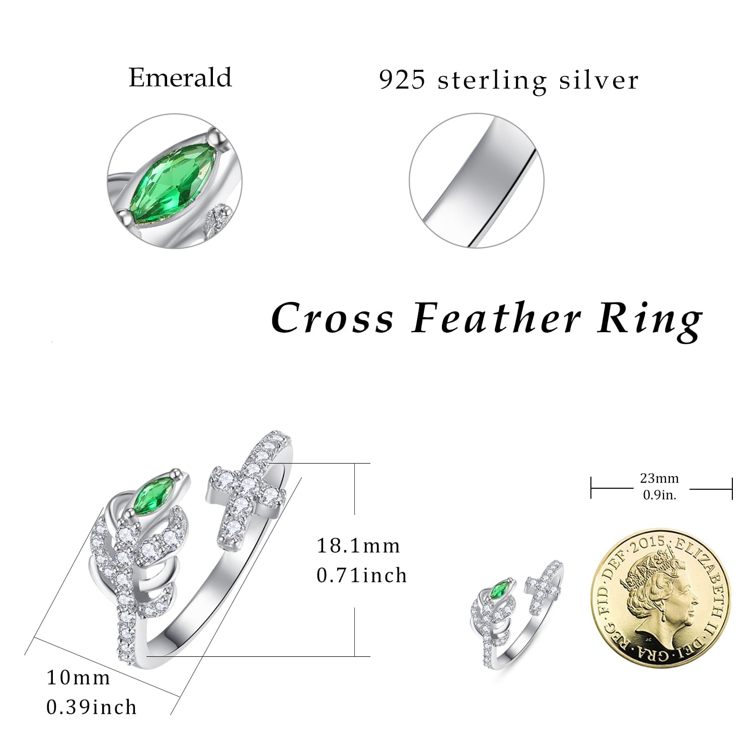 KINGWHYTE Feder Daumenring 925 Sterling Silber Einstellbare Fingerringe Cubic Zirkonia Ring Engelsflügel Schmuck Geburtstagsgeschenke für Frauen