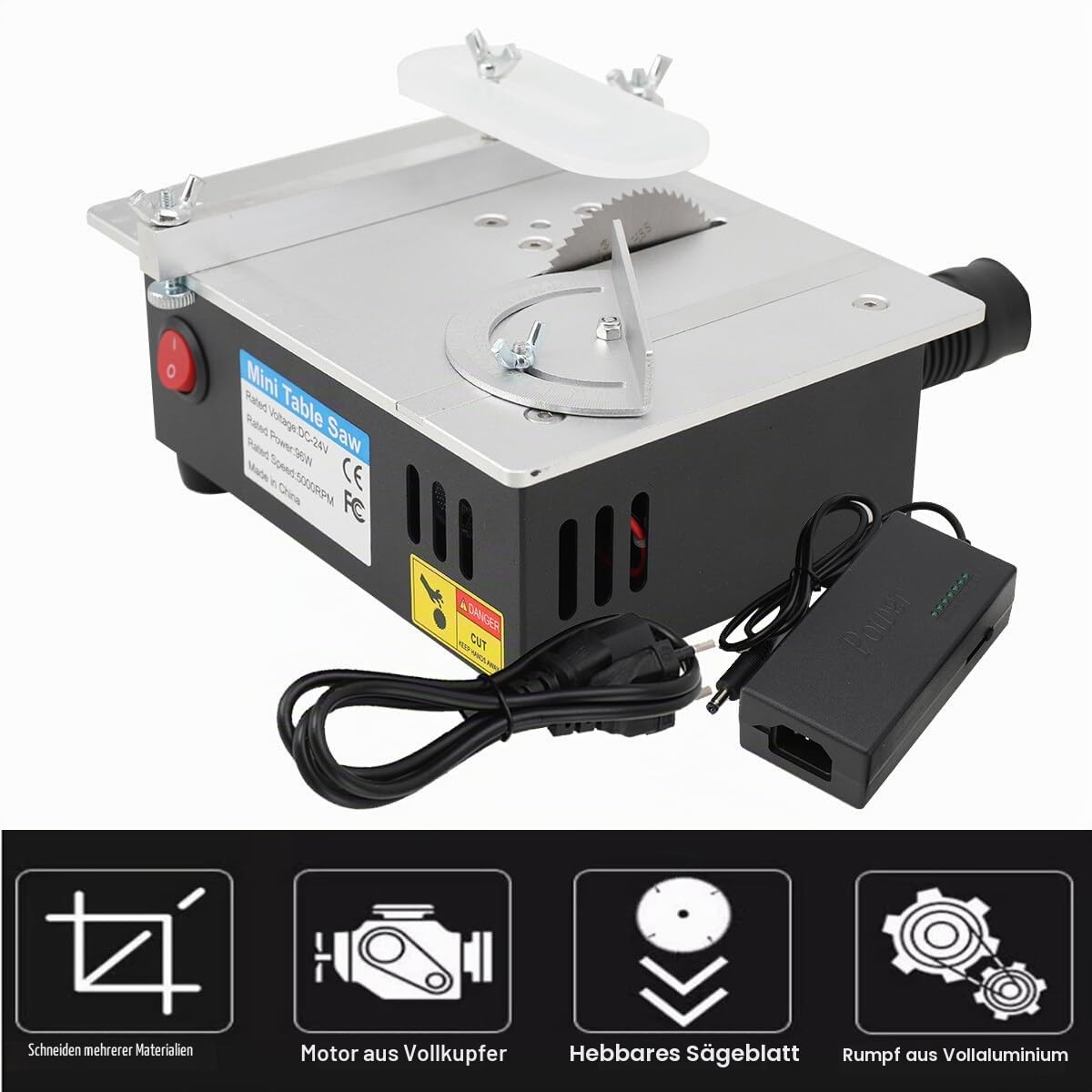 Mini Tischkreissäge | Präzisions Tischsäge, 96W Tischkreissägen Mit 7-Gang-Netzteil Einstellbarer, Multifunktionale Table Saw 5000 U/Min Für DIY-Holzbearbeitungsprojekte