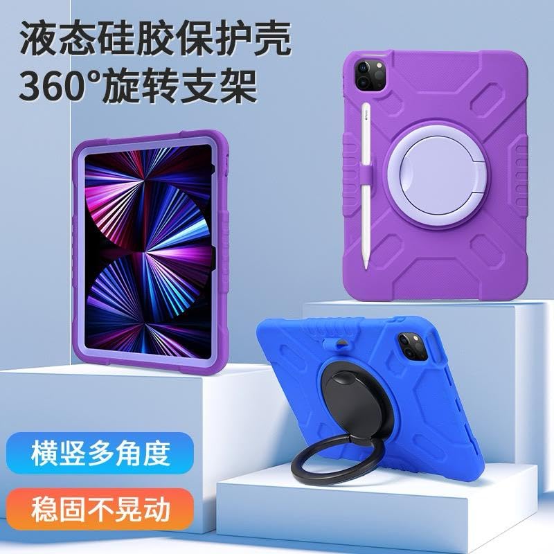 UnDePlus iPad 7. 8. 9. Nesil 10.2" ile uyumlu Kılıf Askılı Silikon Handle Ring Yüzüklü Amour Tank Case 2019 2020 2021 Koyu Mor