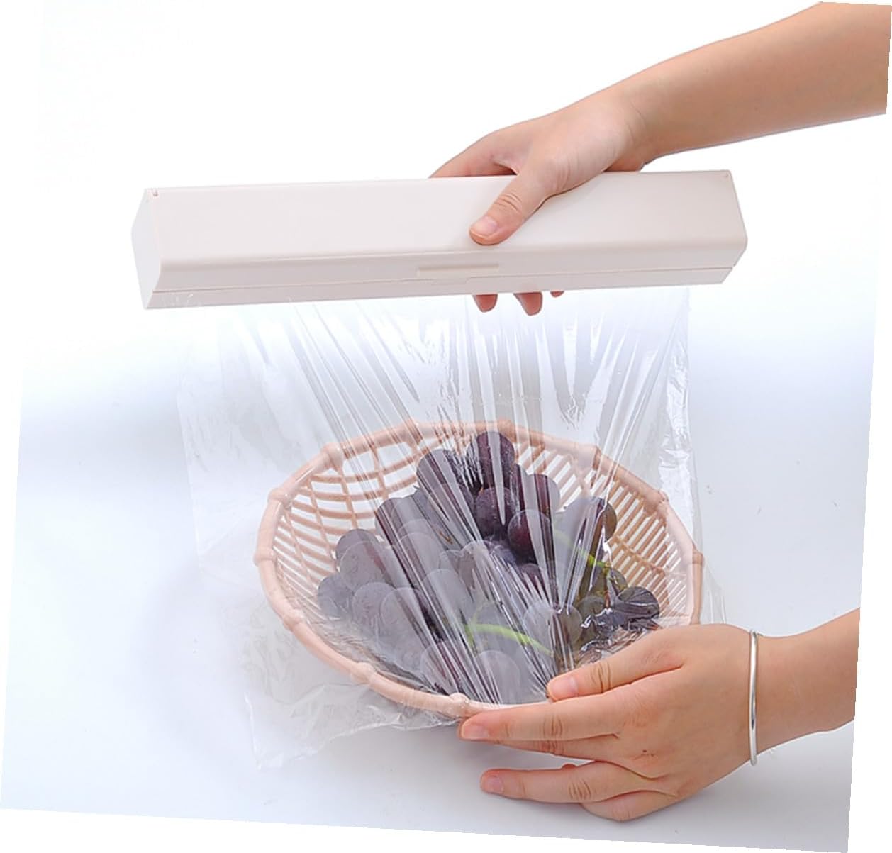 Plastic Wrap Dispenser Cutting Box with Neat Cut Function, PP White