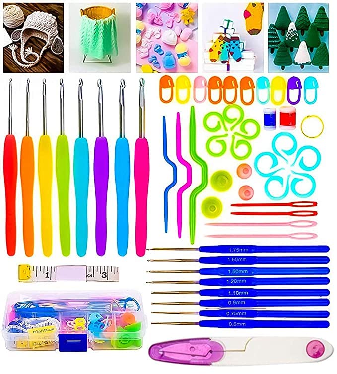 Trexee (53pc) Knitting Crochet Hook Crochet Needle Set, 53pcs Sewing Knitting Needle Kit with 16pcs Soft Grip Handles Hooks 0.6mm-6mm, 1 Scissor, 1 Tape Measure, 3 Tapestry Crochet Tool Knitting Tool kit-image-9