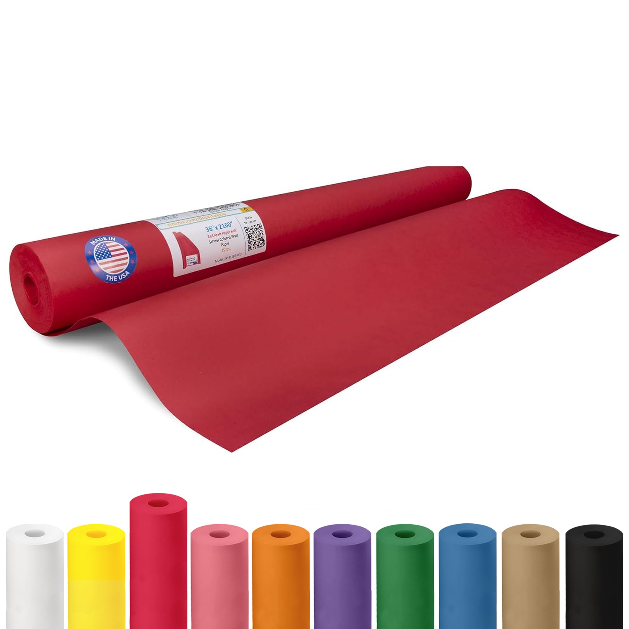 Red Kraft Paper Roll 36" x 2160" (180 feet) - USA-Made Craft Paper Roll 45 lb Thickness for Art - Red Wrapping Paper for Gift Wrapping & Moving - High-Density Roll for School by IDL Packaging