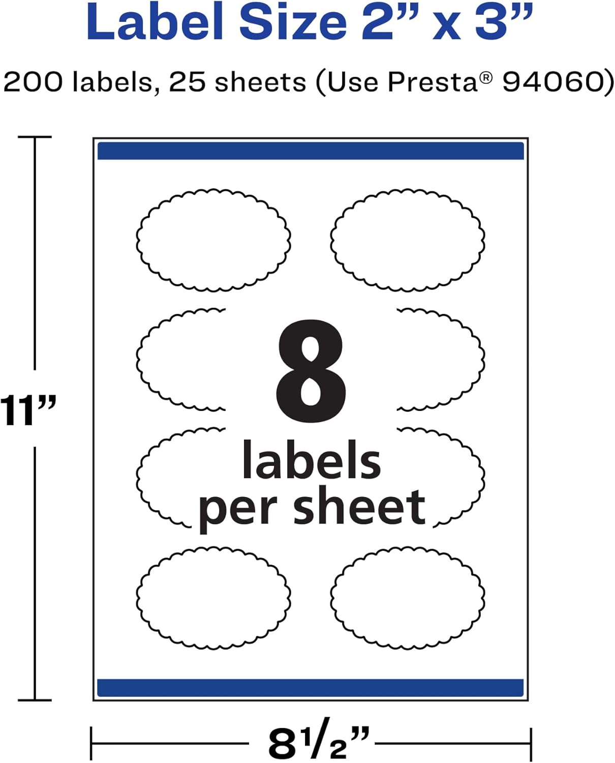 Avery Printable Durable White Oval Scalloped Labels, Sure Feed Technology, 2" x 3", Print-to-the-Edge, Waterproof Labels, Laser & Pigment-Based Inkjet Compatible, 200 Total