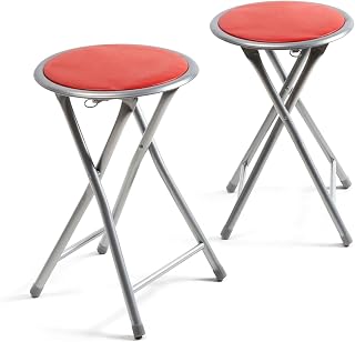 THE SECRET HOME - Taburetes Plegables de Aluminio - Silla de Metal y Asiento Acolchado - Ideal para Cocina, Terraza, Cámping, Oficina - Diámetro 30 x Alto 45 cm (2, Rojo, Ø30x45 cm)